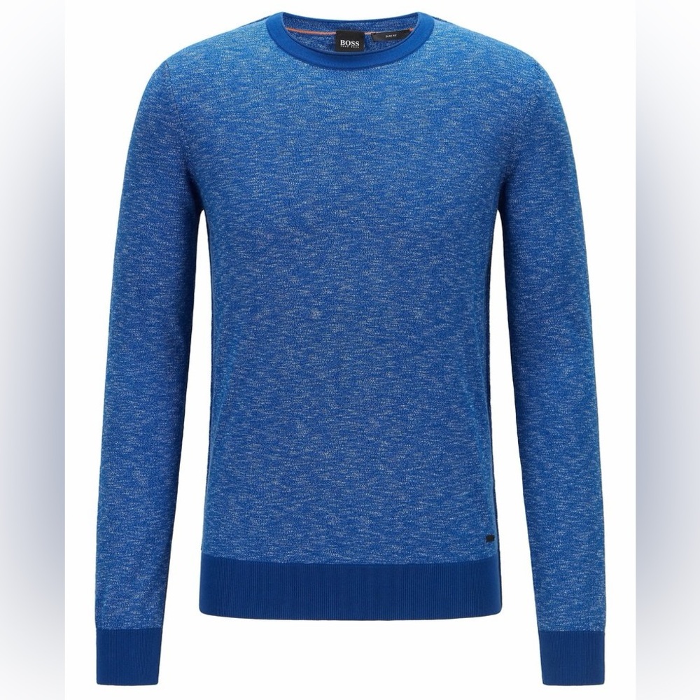 Hugo Boss Men's Heathered Blue Crewneck Sweater Cotton Size L